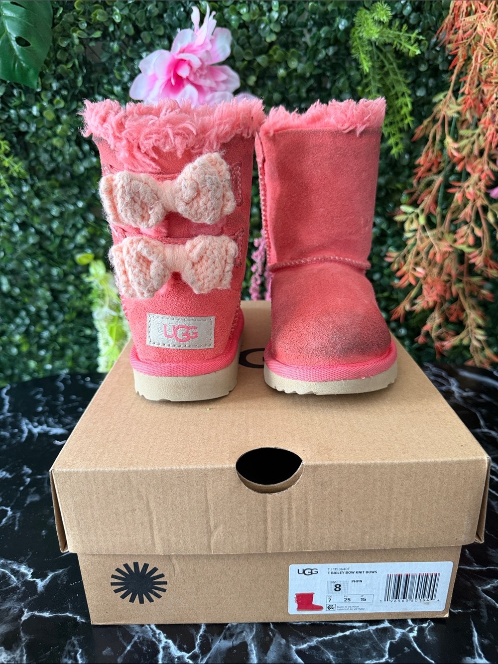 UGG Kids Coral Pink Bow Suede Boots